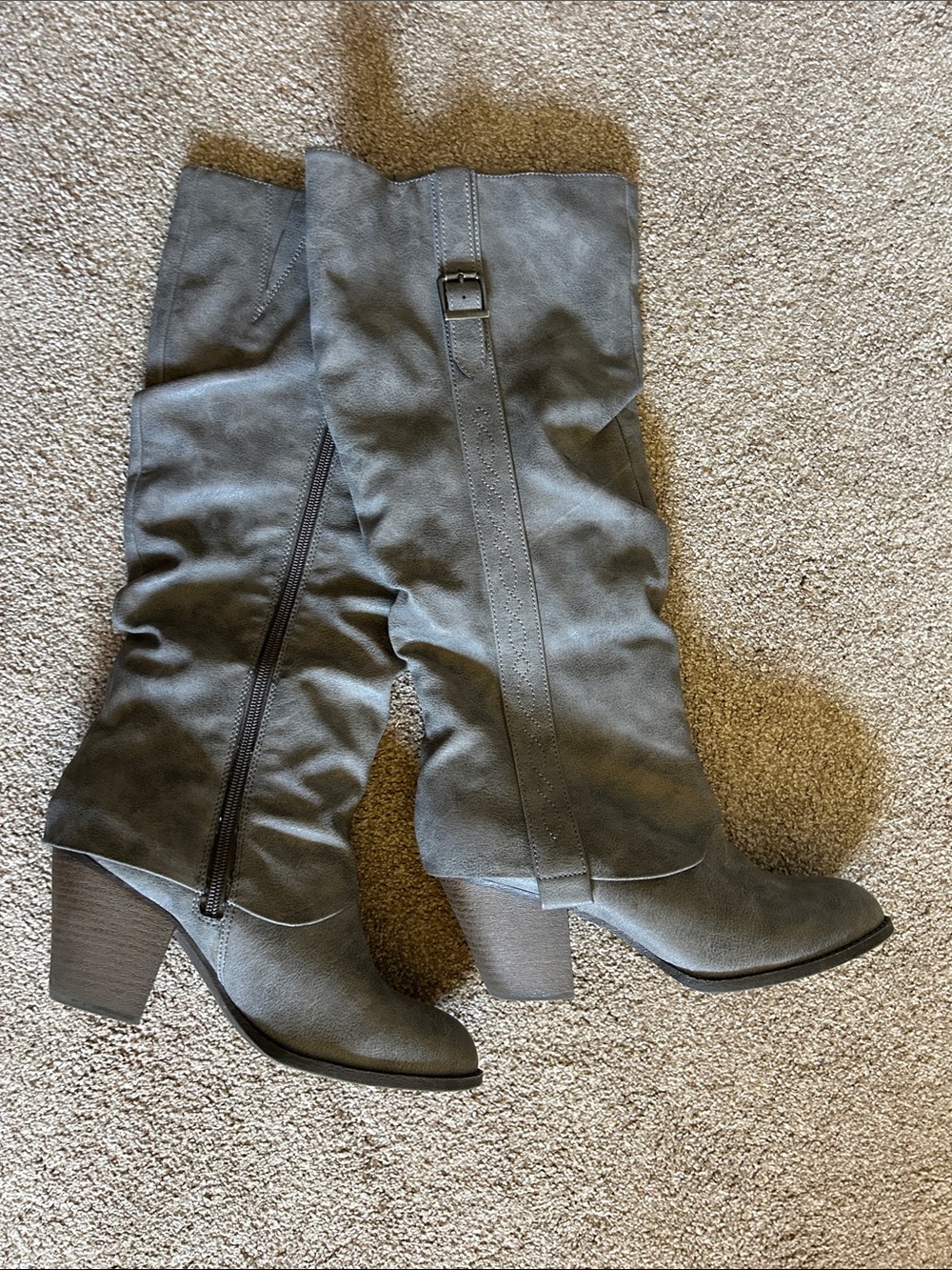 Women's Gray Over-the-Knee Block Heel Boots